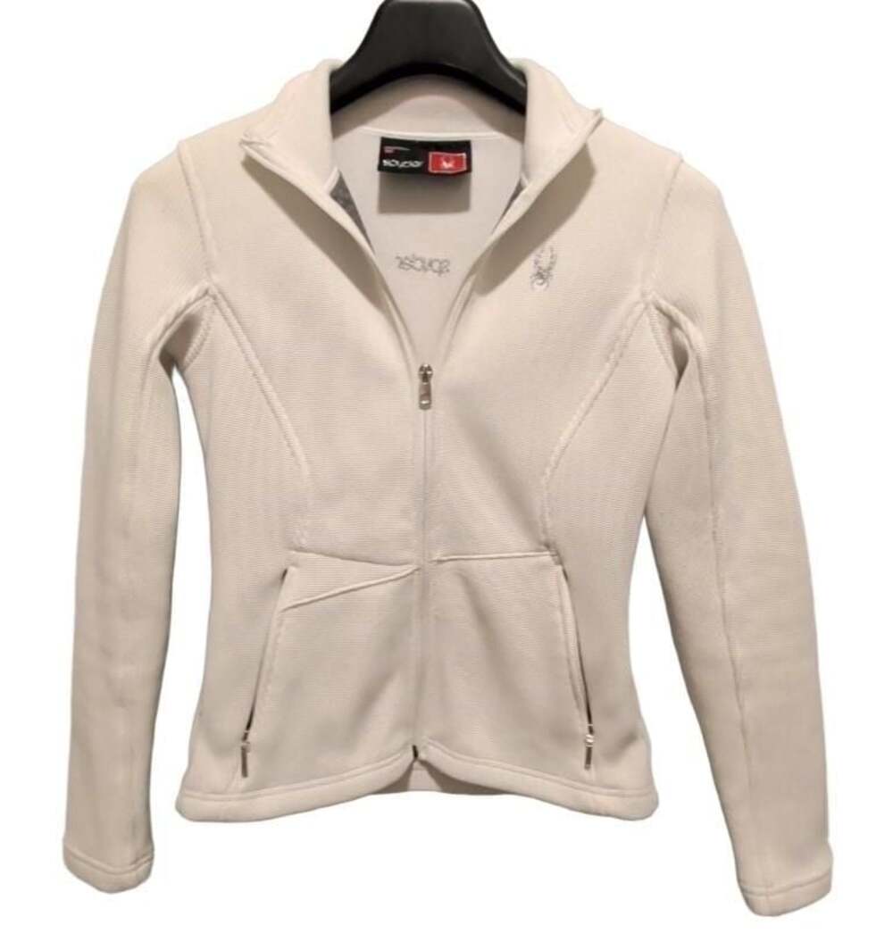 Spyder Full Zip Jacket White Ribbed Knit Core Ski Snowboard Sweater